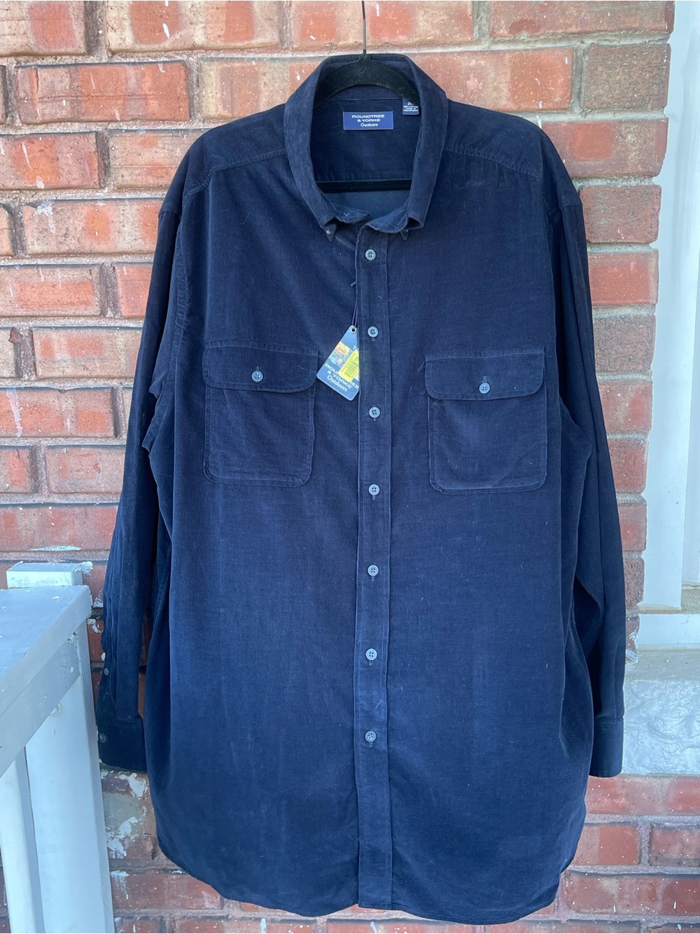 Roundtree & Yorke Navy Blue Corduroy Button-Down Shirt 2XTall